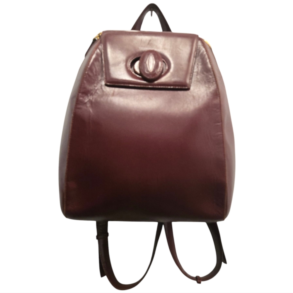 Auth Vintage Cartier Happy Birthday Leather Backpack Bordeaux Made In France